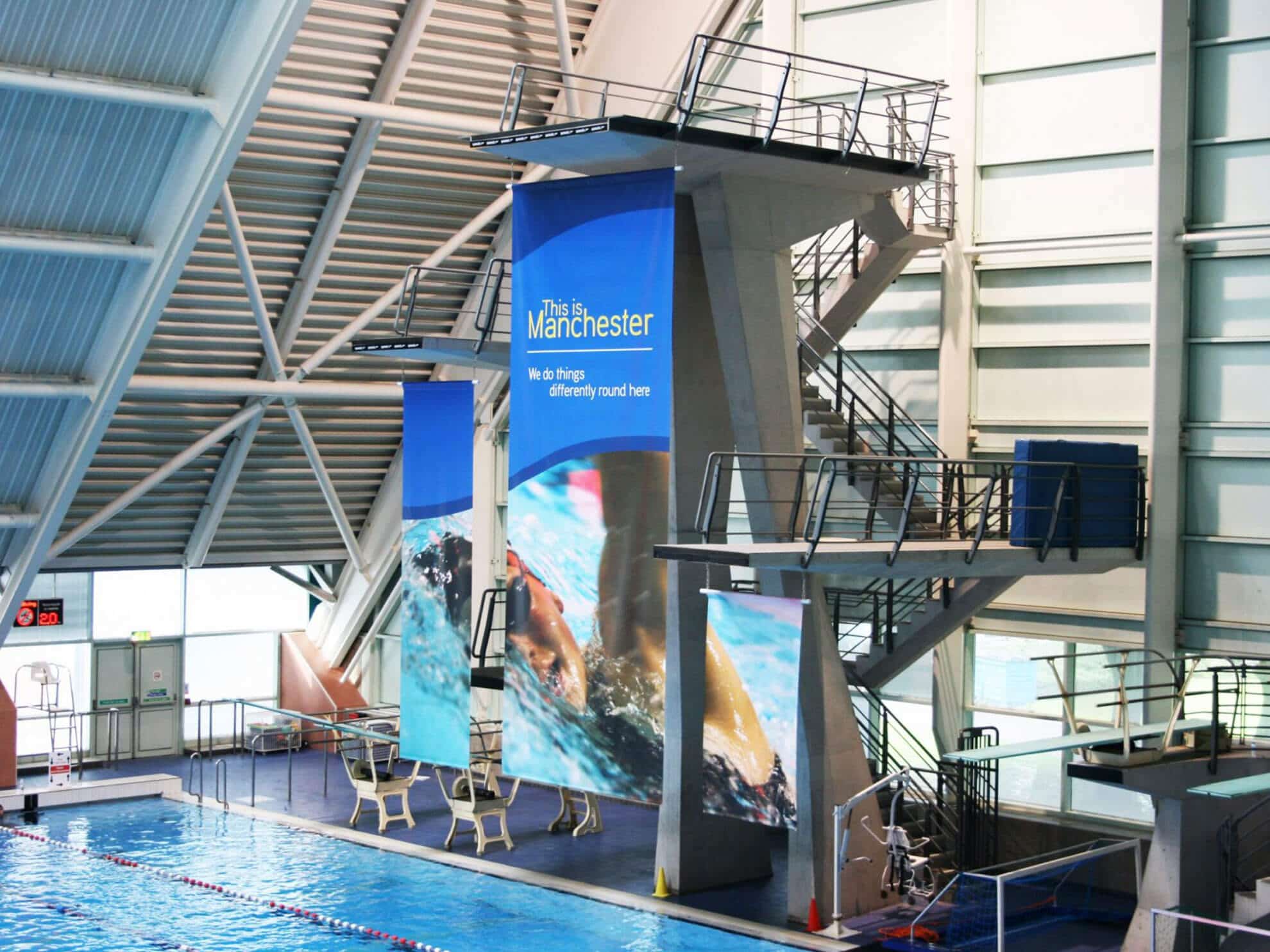 Manchester Aquatic Centre training camp branding banner