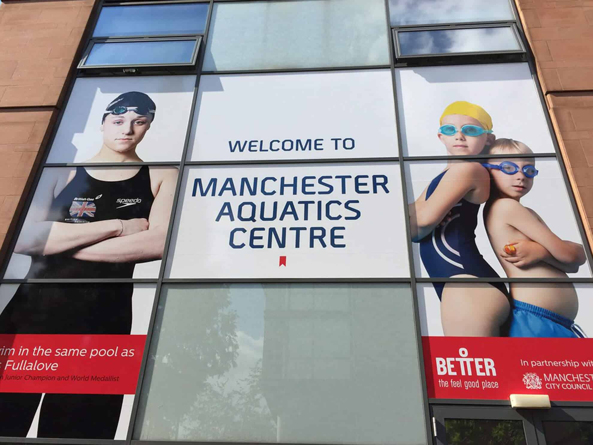 Manchester Aquatics Centre external window graphics
